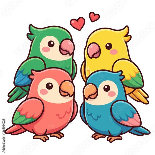 parrots, birds, tropical birds, colorful birds, bird group, bird family, love, affection, hearts, romance, companionship, togetherness, animals, wildlife, nature, exotic birds, pair bonding, social bi