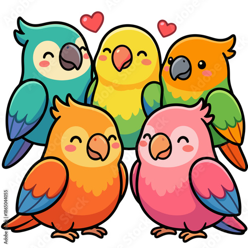 parrots, birds, tropical birds, colorful birds, bird group, bird family, love, affection, hearts, romance, companionship, togetherness, animals, wildlife, nature, exotic birds, pair bonding, social bi