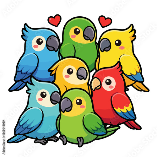 parrots, birds, tropical birds, colorful birds, bird group, bird family, love, affection, hearts, romance, companionship, togetherness, animals, wildlife, nature, exotic birds, pair bonding, social bi