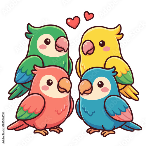 parrots, birds, tropical birds, colorful birds, bird group, bird family, love, affection, hearts, romance, companionship, togetherness, animals, wildlife, nature, exotic birds, pair bonding, social bi