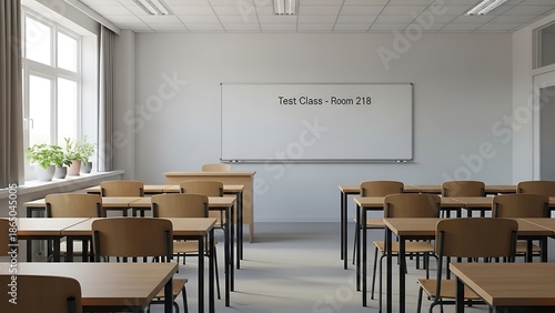 Wallpaper Mural Empty Classroom with Desks and Whiteboard. Torontodigital.ca
