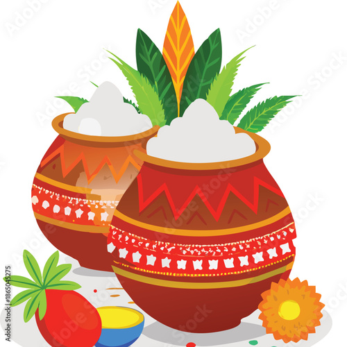 Traditional ceramic bowl filled with sweet Easter cake decorated with colorful eggs and floral art for a festive dessert celebration