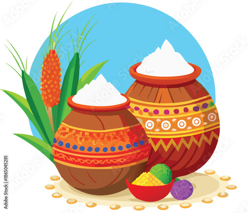 Handmade ceramic pottery bowl and traditional porcelain vase containing decorative Easter eggs as isolated kitchen art objects