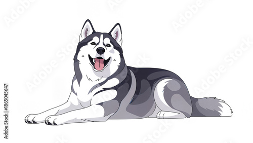 Happy Lying Cartoon Husky
