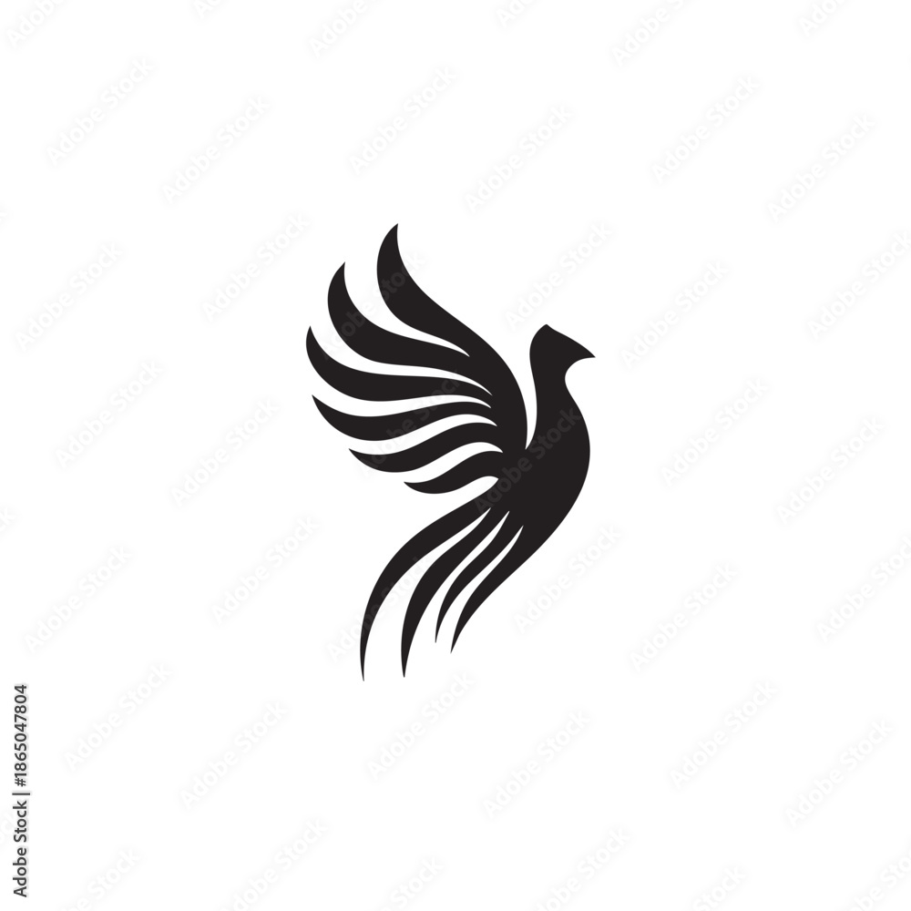 Fototapeta premium Stylized silhouette graphic represents a bird taking flight with dramatically curved wings