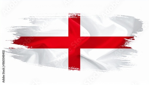 Artistic England Flag with Red St. George’s Cross Brush Stroke on White Background