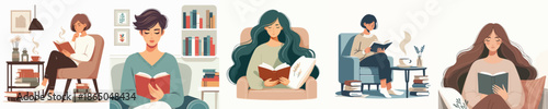 A Woman Reading a Book Vector Illustration