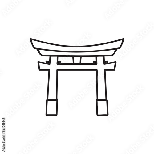 Minimalist line art illustration of a traditional Japanese Torii gate, Shinto shrine symbol
