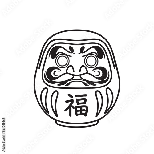 Hand-drawn line art illustration of a traditional Japanese Daruma doll, symbol of luck and perseverance