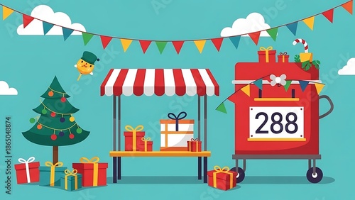 Wallpaper Mural Festive Christmas Market Stall with Gifts. Torontodigital.ca