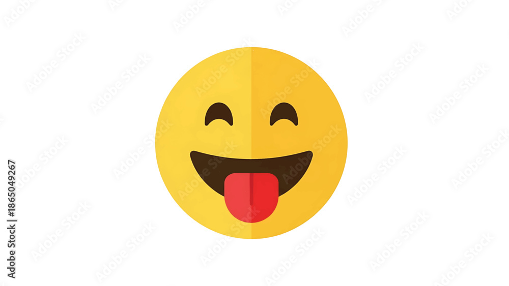 Fototapeta premium A yellow smiley face with eyes closed and tongue out on white background