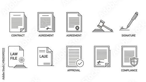 Set of line icons for legal documents and compliance
