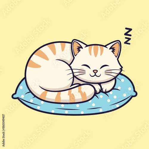 Cute Cat Nap - A Cozy Cartoon Kitten Sleeping on a Pillow.