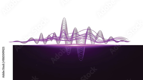 An abstract illustration featuring wavy purple lines and their reflections, set against a dark purple background. The image evokes a sense of movement