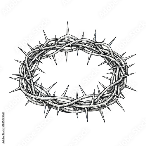 Detailed Illustration of a Crown of Thorns with Sharp Spikes.