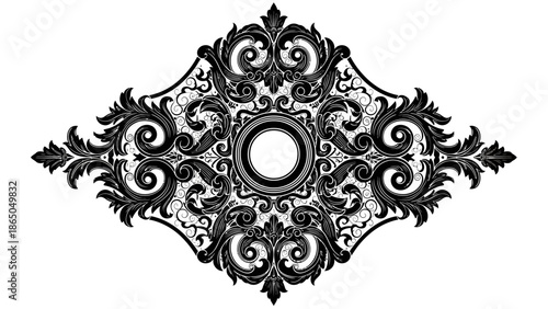 Grand Ornate Symmetrical Baroque Motif with Central Circle isolated white background