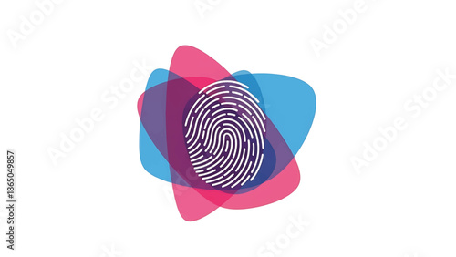 An abstract depiction of a fingerprint within overlapping shapes. The graphic uses a modern color palette and negative space on a plain background