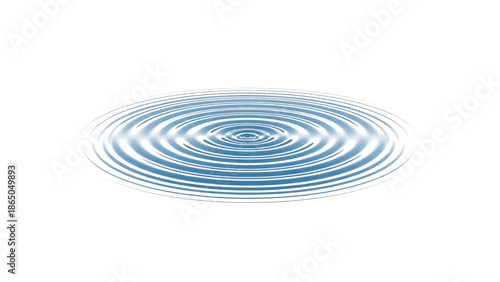 An artistic illustration depicting concentric circles of ripples expanding outward in blue hues from the center of water. Water rings isolated on white