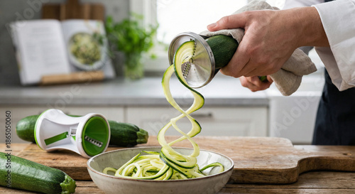 Making Zucchini Noodles with Spiral Vegetable Slicer Kitchen Gadget