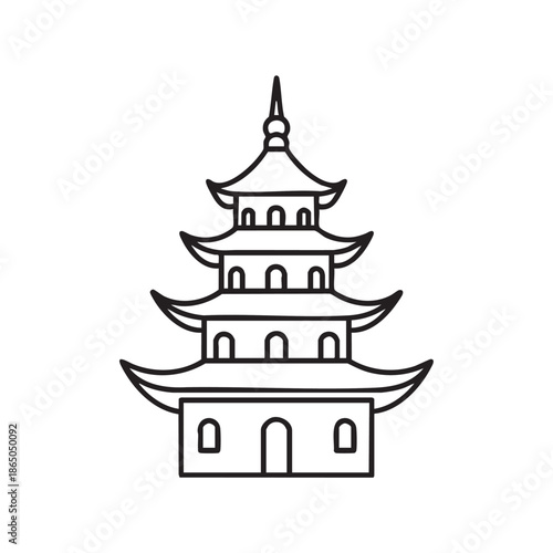 Traditional Multi Tiered Japanese Pagoda Temple Building Outline