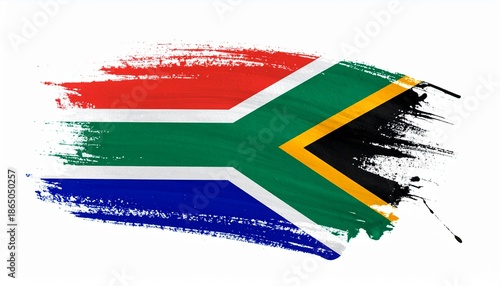 Artistic South Africa Flag with Multicolored Paint Brush Strokes and Y-Shape Design