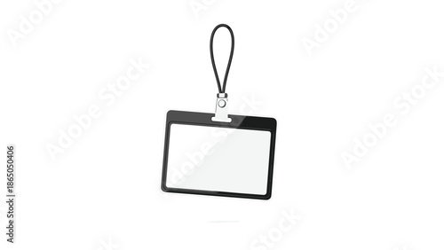 Blank horizontal badge holder with a black lanyard, ready for customization as an ID card, access pass, or name tag, isolated on white.