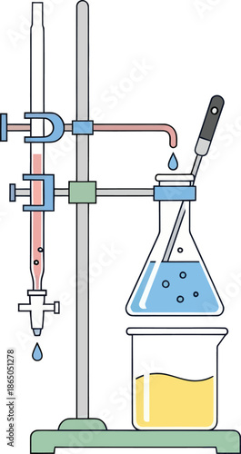 Laboratory setup with glassware and scientific instruments for chemical experiments
