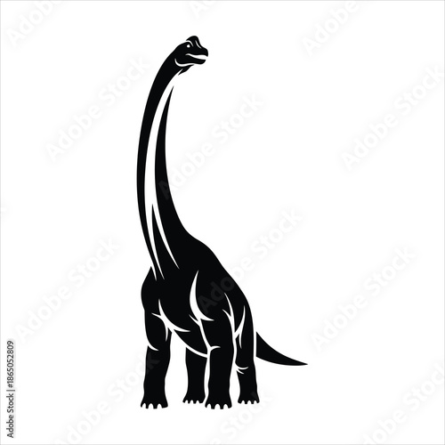 Silhouette of a Brachiosaurus dinosaur with long neck on white background