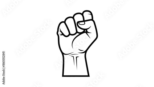 Clenched fist raised up, symbol of power and protest, isolated white background