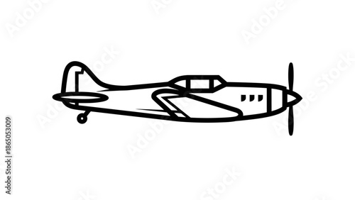 Vintage Propeller Airplane Aircraft Outline on Isolated White Background