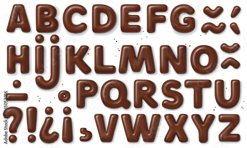 Chocolate alphabet letters with diacritic marks on white background