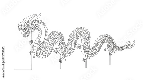 Line art of traditional chinese dragon puppet