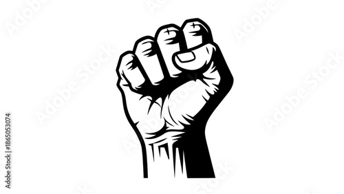 Powerful Raised Fist Symbol of Protest and Solidarity Isolated White Background