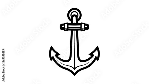 Classic Ship Anchor Icon, Nautical and Maritime Symbol, isolated white background