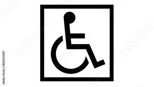 Wheelchair access symbol in a square frame, isolated white background