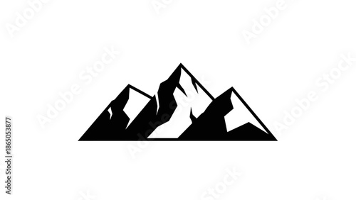 Silhouette of jagged mountain range peaks, isolated white background