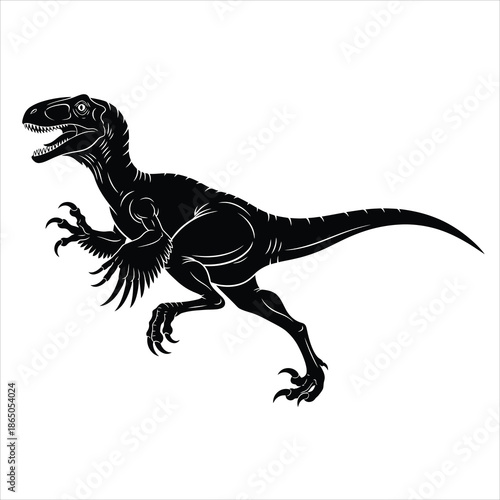 Velociraptor dinosaur illustration black silhouette isolated on white background