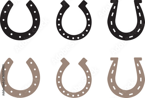 Horseshoe Icon Set – Lucky Horse Shoe Symbols in Silhouette and Outline Vector Style