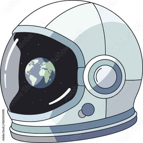 Futuristic astronaut helmet with earth reflected in visor space technology science illustration