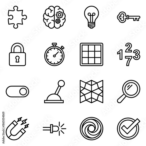 Icon Set With Lock Timer Switch Lever Magnet Light Bulb