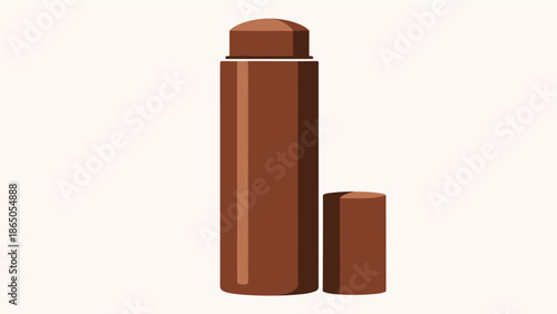 Tall brown cylindrical bottle with a matching cap is shown as a clean 3d illustration on a plain light background for masculine grooming products.