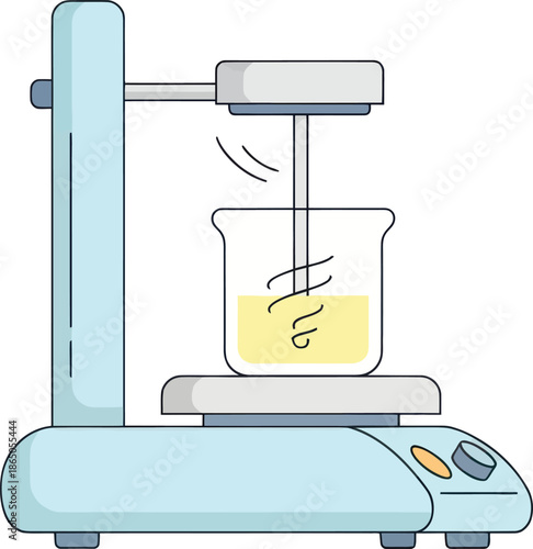 laboratory magnetic stirrer with a heated glass container and magnetic stir bar for chemical