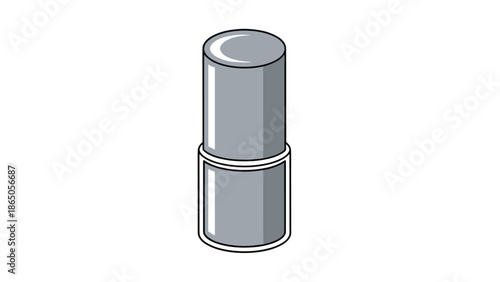 Grey cylindrical container resembling a lipstick tube or small cosmetic bottle is depicted as a simple 3d illustration on a white background.
