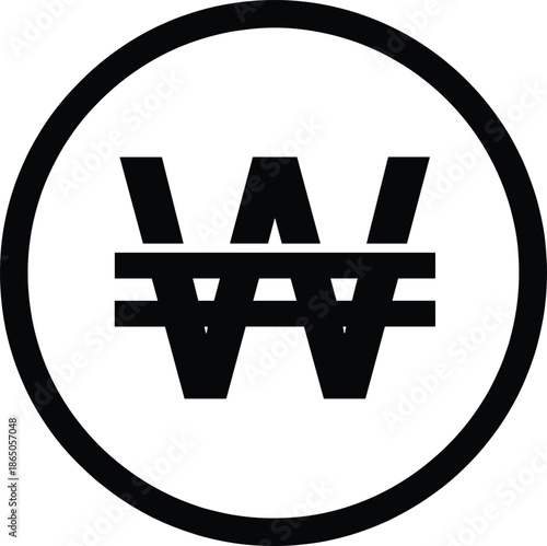 South Korean won currency symbol icon inside circular frame for banking finance payments and economic design use