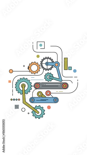 Colorful Mechanical Gears and Cogs Illustration.