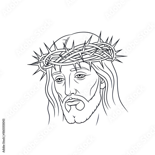 Line Art Depiction of Jesus Christ with Crown of Thorns.