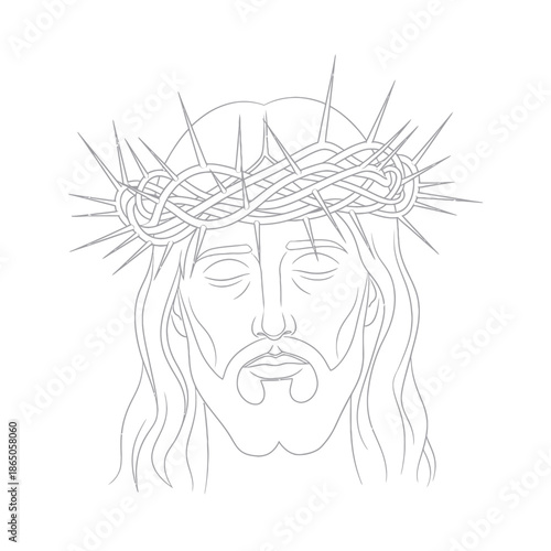 Line Art Depiction of Jesus Christ with Crown of Thorns.