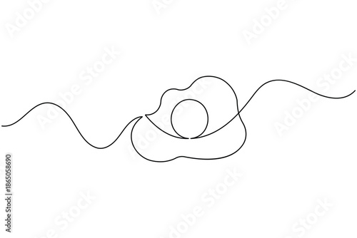 Continuous one line drawing of a fried egg with waves, minimalist design.