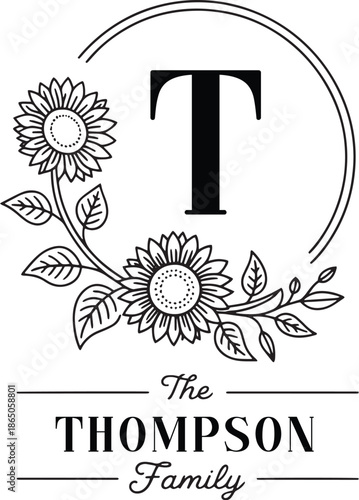 Family name monogram svg, family Monogram letter, Monogram alphabet, Split monogram floral frame, decorative letters, Custom Editable Family name SVG