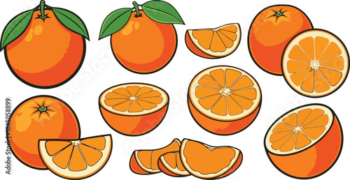 Realistic vector collection of fresh oranges slices wedges and segments